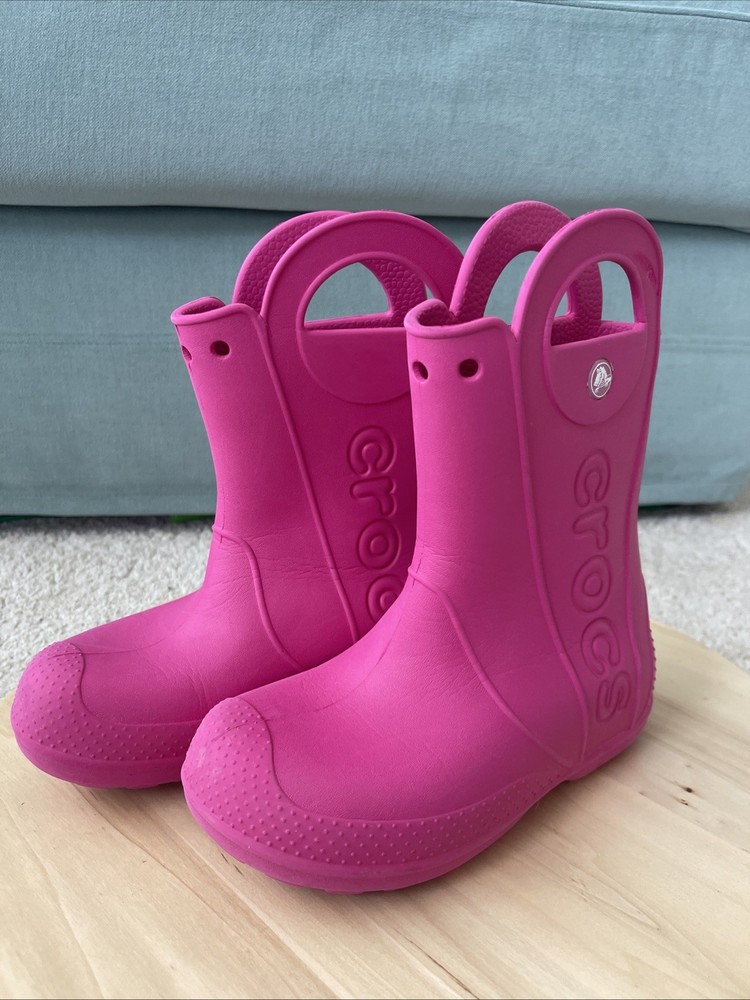 Crocs Candy Pink Handle It Rain Boot Kids Size c13 12803 Waterproof Lightweight