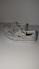 Vans Authentic Kids Size 1.5 White Black Polka Dot Dalmatian Lace Up Shoes