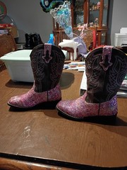Roper Kids Western Boots Pink/Brown Glitter Square Toe Pull-On US 2 Leather