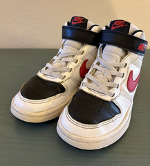 Nike Court Borough High Top White/Black/Red Leather Kids 11C CD7783-110