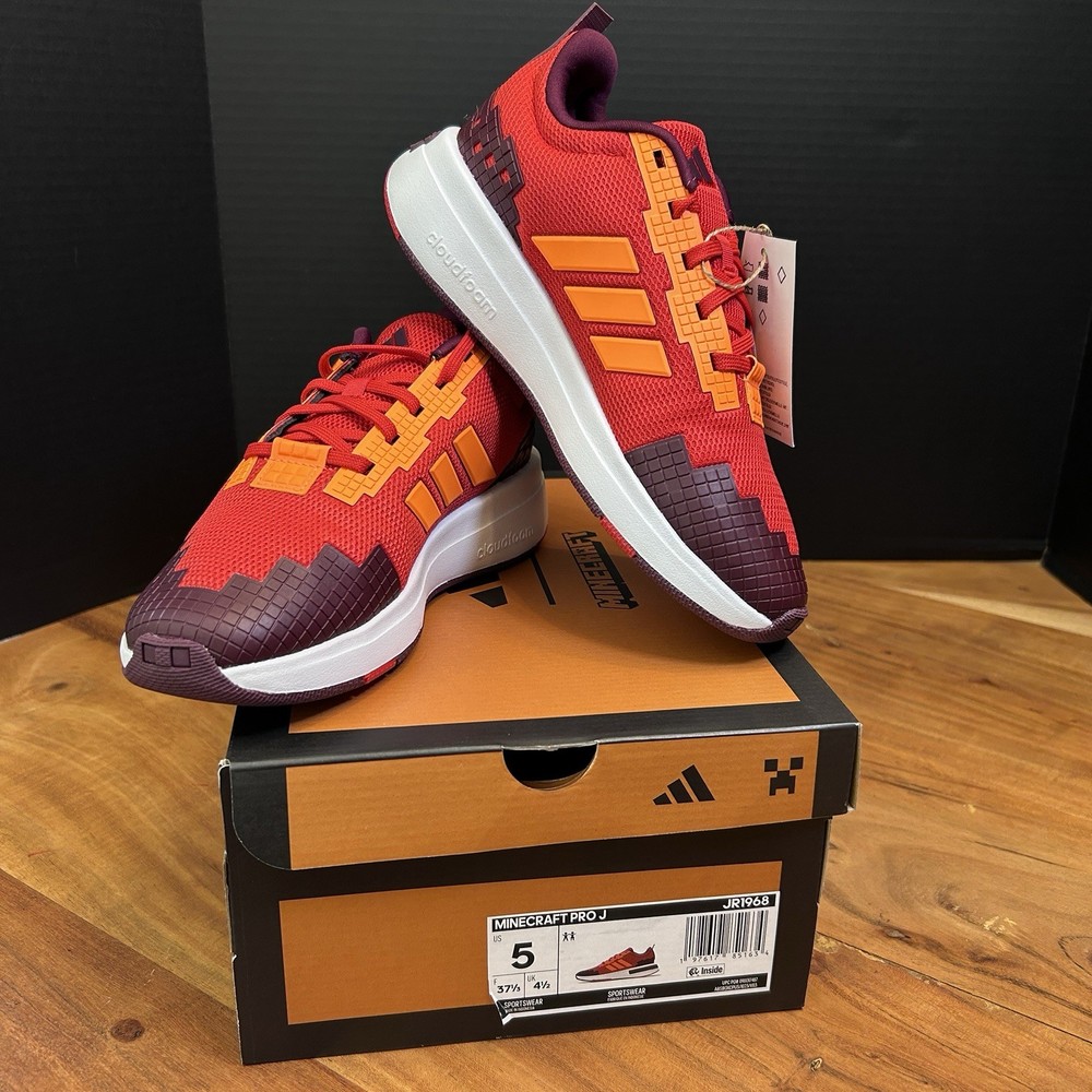 Adidas Minecraft Shoes Cloudfoam Athletic Pixelated Running Youth 5 Maroon Red