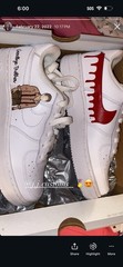Nike Air Force 1 LE GS Custom Artwork White Red Brown Unisex Kids Sneakers 3.5Y