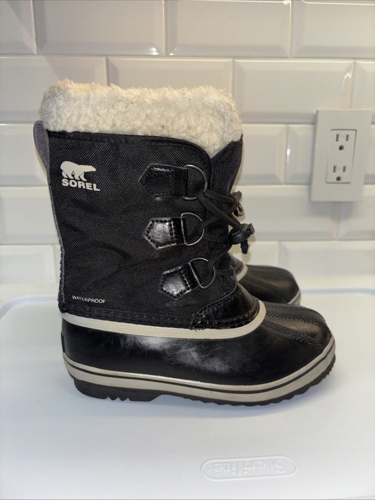 Sorel Yoot Pac Nylon WP Boots Kids Size 1 Black/Ivory $90