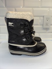 Sorel Yoot Pac Nylon WP Boots Kids Size 1 Black/Ivory $90
