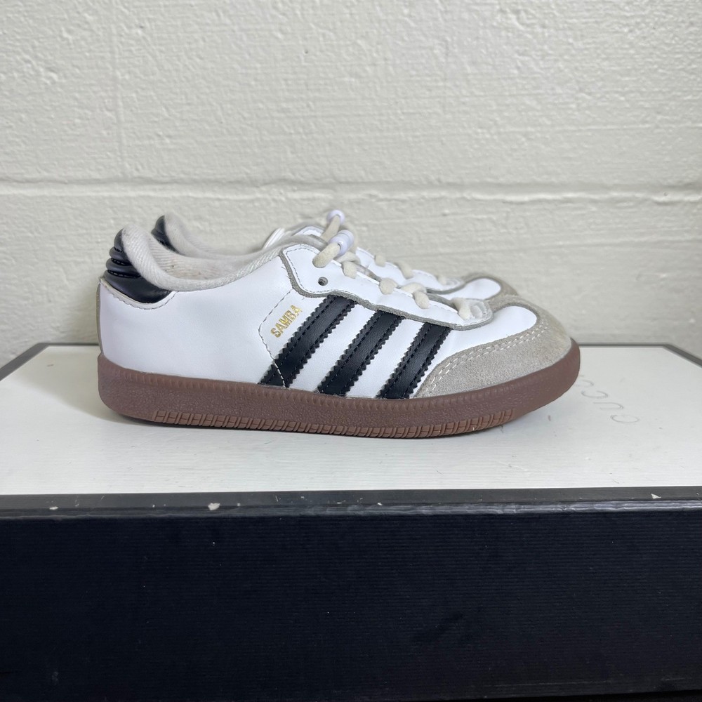 Adidas Samba Classic 463655 White Black Gum Leather Low Sneakers Kids Sz 11.5K