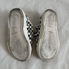 ZARA Unisex Kids Checkered Canvas Low Top Sneakers Black White Stars 6