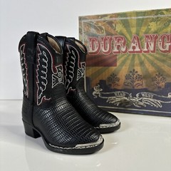 Durango Head West Children’s Western Boots Black Size 6D Red White Stitching