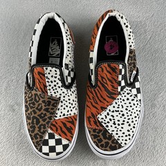 VANS Dalmatian Tiger Leopard Print Checkered Patchwork Slip-On Shoes Kids Size 4