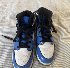 Jordan Air Jordan 1 Mid GS Blue/White/Black 7Y Leather Lace-Up BQ6931-102