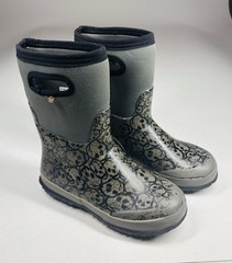 Bogs Kids Youth 4 Waterproof Insulated Winter Boots Skull Print Gray Black
