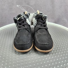 Gap Kids Moccasin Boot Boys Size 1 Black Faux Suede Plaid Cuff Lined