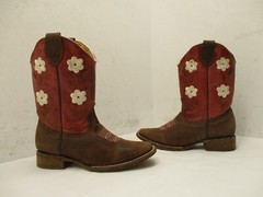 Botas El Dorado Brown Floral Cowboy Boots Youth Sz 21 Mexico