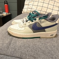 Nike Air Force 1 Kids‘ Sneakers White Gray Blue Green Leather 5Y FB9035-001