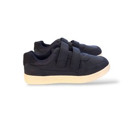 Kids Navy Hook-and-Loop Sneaker EU 33 US 2 Low Top Faux Navy Nubuck, White Sole