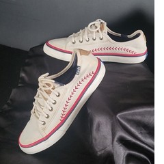Keds Double Up Baseball Sneakers Off White Canvas Red Stitching Youth Size 2M