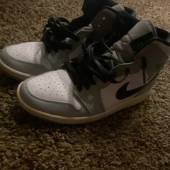 Nike Air Jordan 1 High Top Unisex Kids Sneakers Gray/White/Black US 7.5