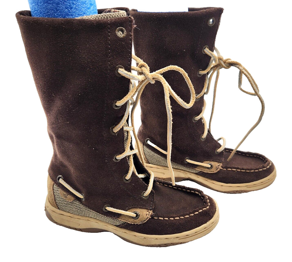 Sperry Top Sider Bluefish Boots Plaid Lined Mocassin Kids Size 13M Leather