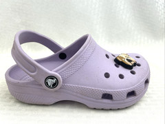 Crocs Unisex Kids Classic Clogs Lavender Size J1 w/Bulldog & Doughnut Jibbitz