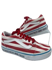 VANS Old Skool Red & White Striped Size 13 Kids “Where’s Waldo” Red Laces Read
