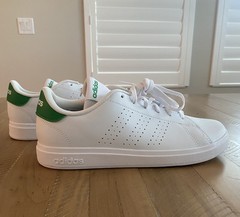 Adidas Advantage Base 2.0 J Sneaker, Youth, Size 7, White/Green ID 3889 NWT
