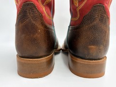 Anderson Bean Pitbull Brown Leather & Burgundy Top Cowboy Boots ABK7062 Size 2