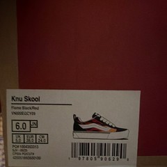 VANS Knu Skool Flame Black Red Yellow White Unisex Kids Casual Sneaker Size 6