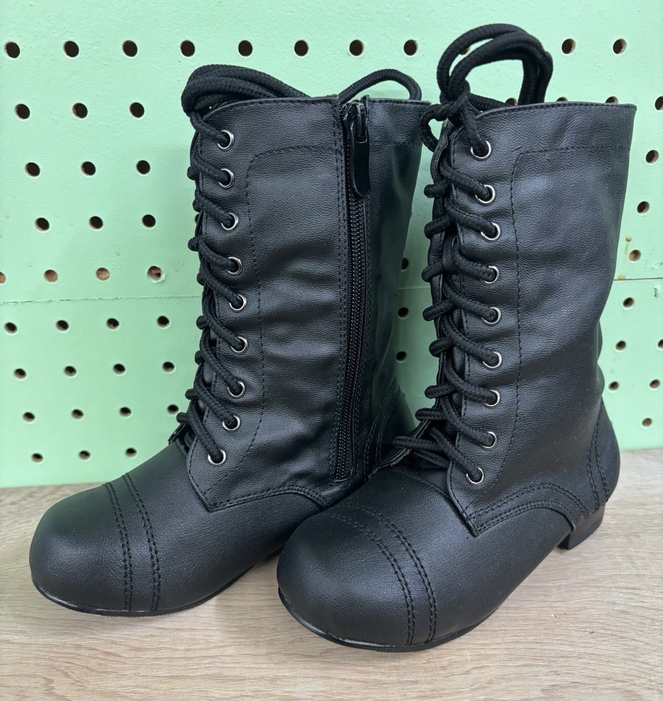 Ellie Ankle Combat Boot Children Size Small (11/12) Black Lace-up/Zipper Boots