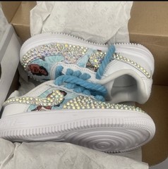 Nike Force 1 Low Easyon Moana Custom Kids Sneakers White Blue Rhinestone 8C