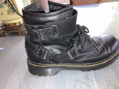 4 US M) Big Girl Dr. Martens Black Zip Buckle AirWair Moto Combat Lace up Boots