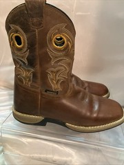 DAN POST Cowboy Buckaroo Square Toe Boots Size Youth 3.5 D Brown Leather Western