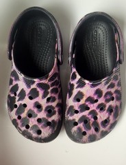 Crocs Childrens Size C11 Purple Glitter Black Leopard Sport Slide On Mule Clog