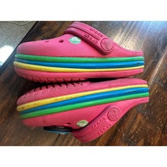 Crocs Kids Crocband Pink Rainbow Stripe Clogs with Cookie Monster Charms Size C7