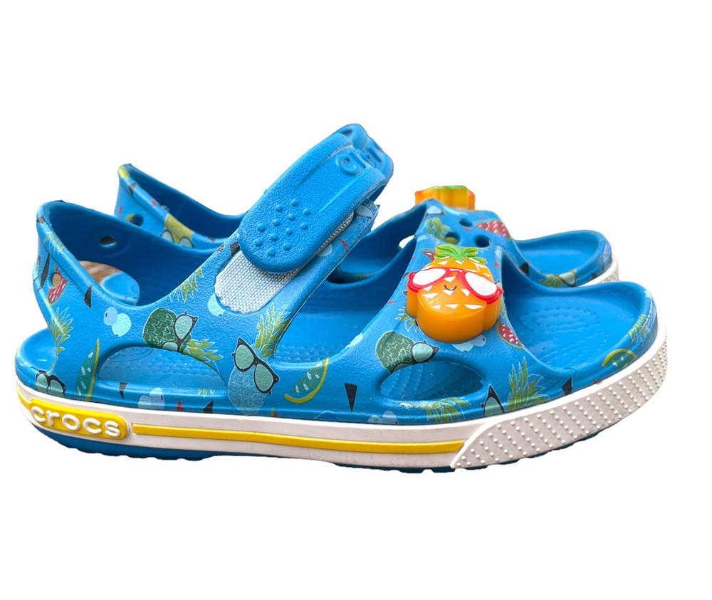 UNISEX KIDS CROCS CROCBAND II PINEAPPLE SANDAL OCEAN BLUE ULTRAMARINE SZ 13 EUC