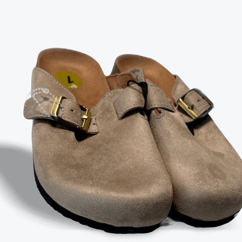 White Mountain Footbeds Clog Mules Faux Suede Buckle Taupe Kids Size 1