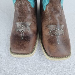 Twisted X Hooey Square Toe Leather Western Boot Youth SZ 2.5 Brown Turquoise