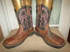 Justin Rush Junior Square Toe Black & Brown Western Boots JK4337 Youth sz 3.5 D