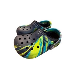 Crocs Kids Classic Lined Marbled Clog Blue Yellow Black Fleece Size C8