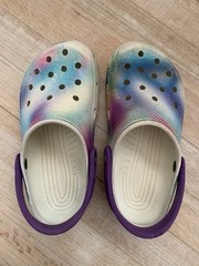 Crocs Clogs Multicolor Perforated Graphic Purple Strap Girls Size J1