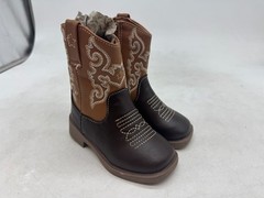 First Steps Western Boots Kids Brown Embroidered Side Zip Square Toe – 5 UK