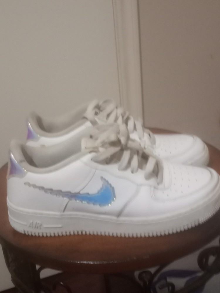 Nike Air Force GS White Leather Digital Swoosh Youth Sneakers CW1577-100 Size 7Y