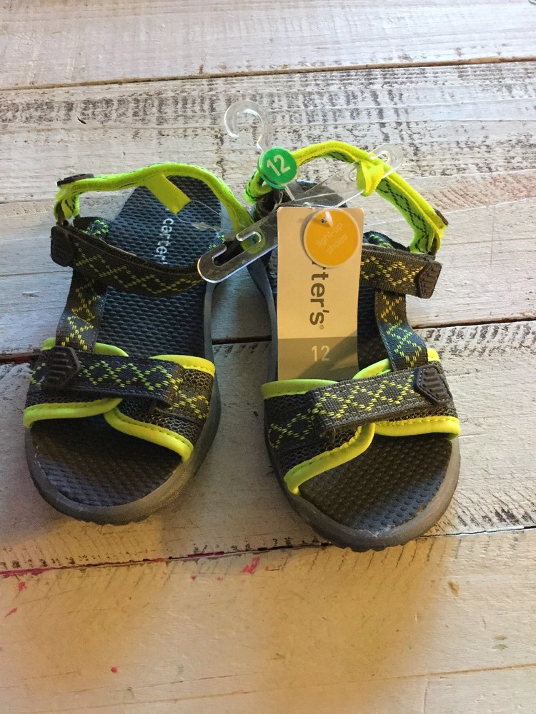 CARTER’S STRIKER SANDALS LIGHT-UP SHOES UNISEX TODDLER/YOUTH GRAY & NEON SIZE 12