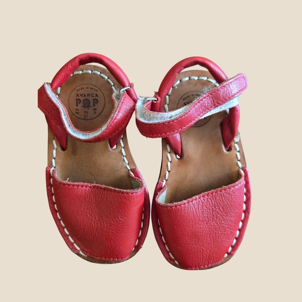 Avarca POP Toddler Red Leather Spanish Sandals Size EU 21 US 5 Handcrafted Spain