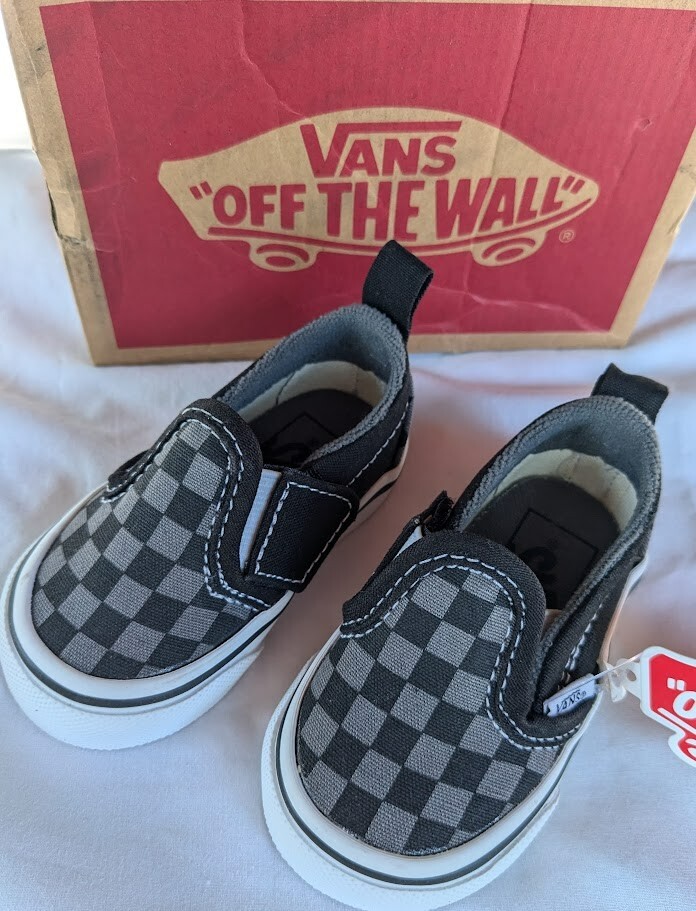 Vans Checkerboard Black/Pewter Toddler Slip-On 2.5 Shoe With Tags And Box