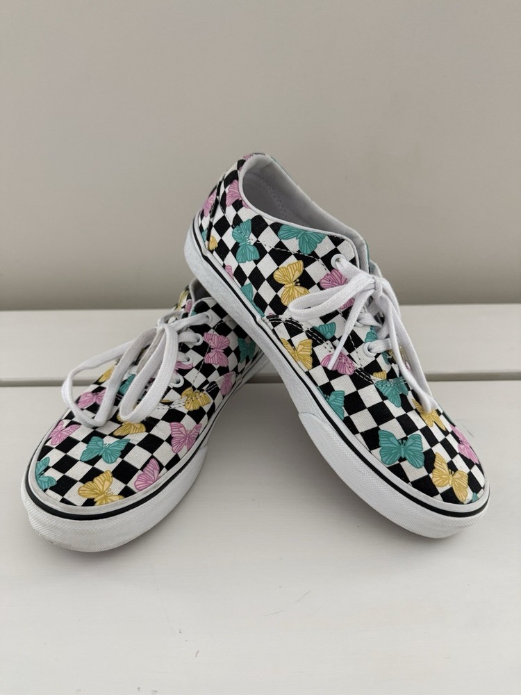 Vans Kid’s Size 4 Checkerboard Butterfly Print Lace Up Sneakers Shoes