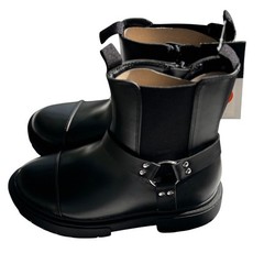 Art Class Kids Black Harness Moto Boots Chunky Lug Sole Side Zip Size 3 NEW