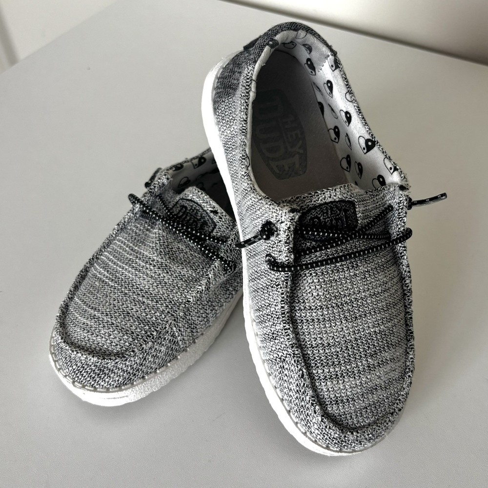 HEY DUDE Wendy Youth Stretch Yin Yang Kid’s Slip-on Shoes Loafers Gray Size K 12