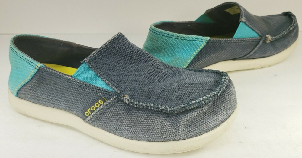 CROCS „Cruz“ Boys Sz 3 Junior Blue Two-tone Canvas Loafers Shoes Slip On 15576