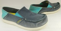 CROCS „Cruz“ Boys Sz 3 Junior Blue Two-tone Canvas Loafers Shoes Slip On 15576