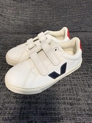 Veja Small Esplar Leather No Tie Sneakers Kids Size 3 White