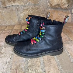 Doc Martins Pascal Rainbow Stitch Combat Boots Kids 3 Womens 5 Grunge Punk Pride